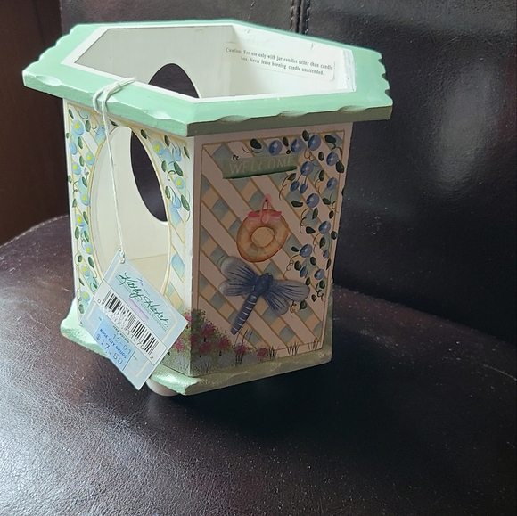 Decorative Hexagonal Jar Candle Holder with Dragonfly Design - Picture 4 of 12